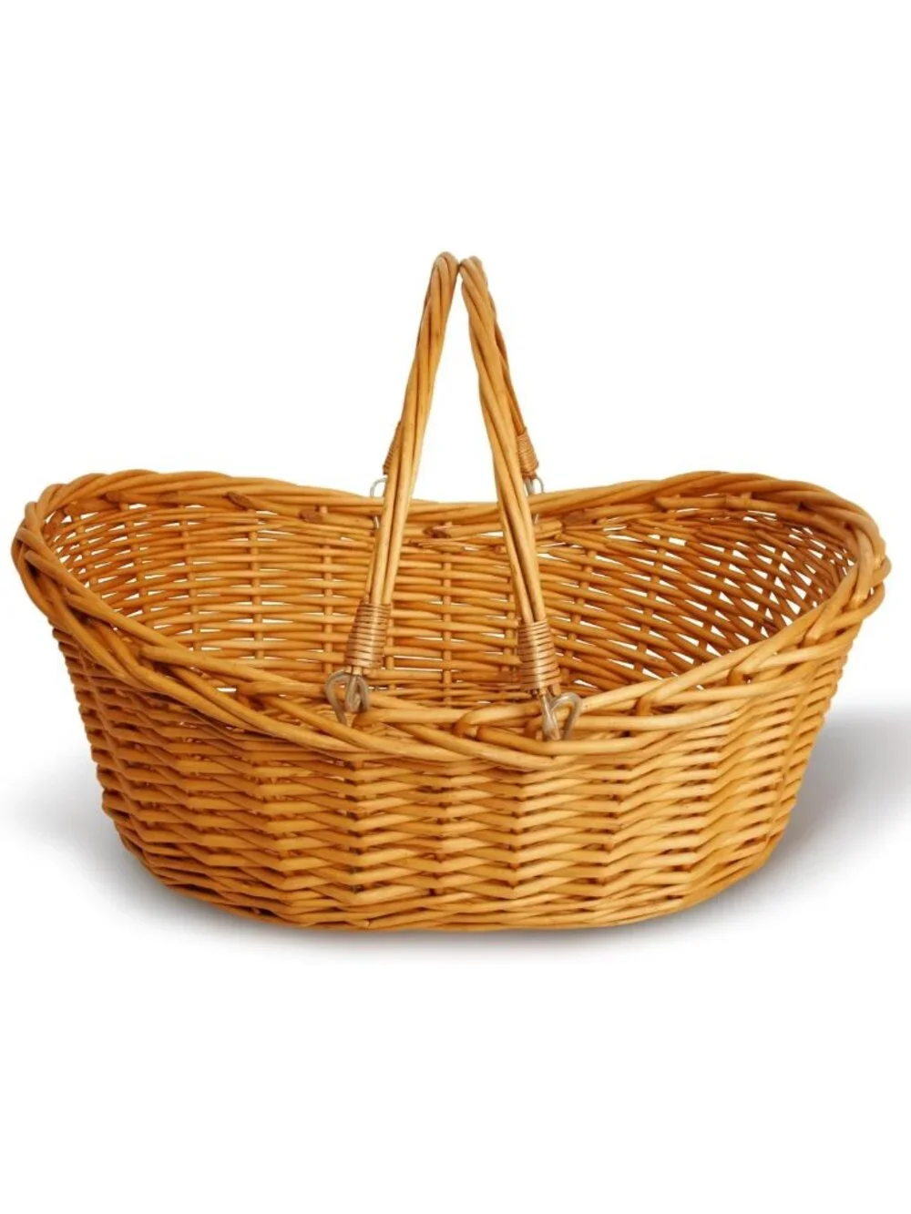 Light Brown Hand Woven Wicker Storage Basket with Handles - Perfect for
